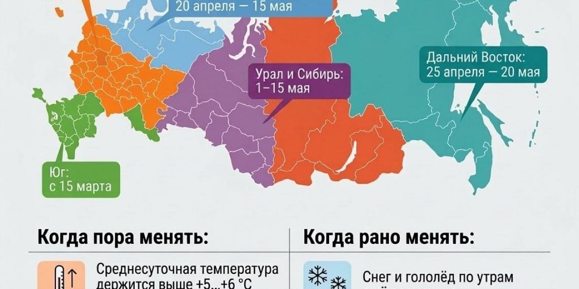 Эксперт назвал дату смены зимних шин на летние и напомнил, когда это опасно